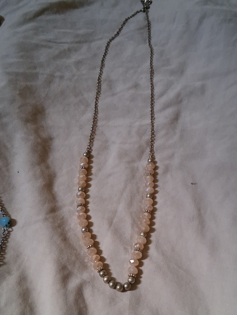 Delicate Peach Beaded Necklace with Silver Accents